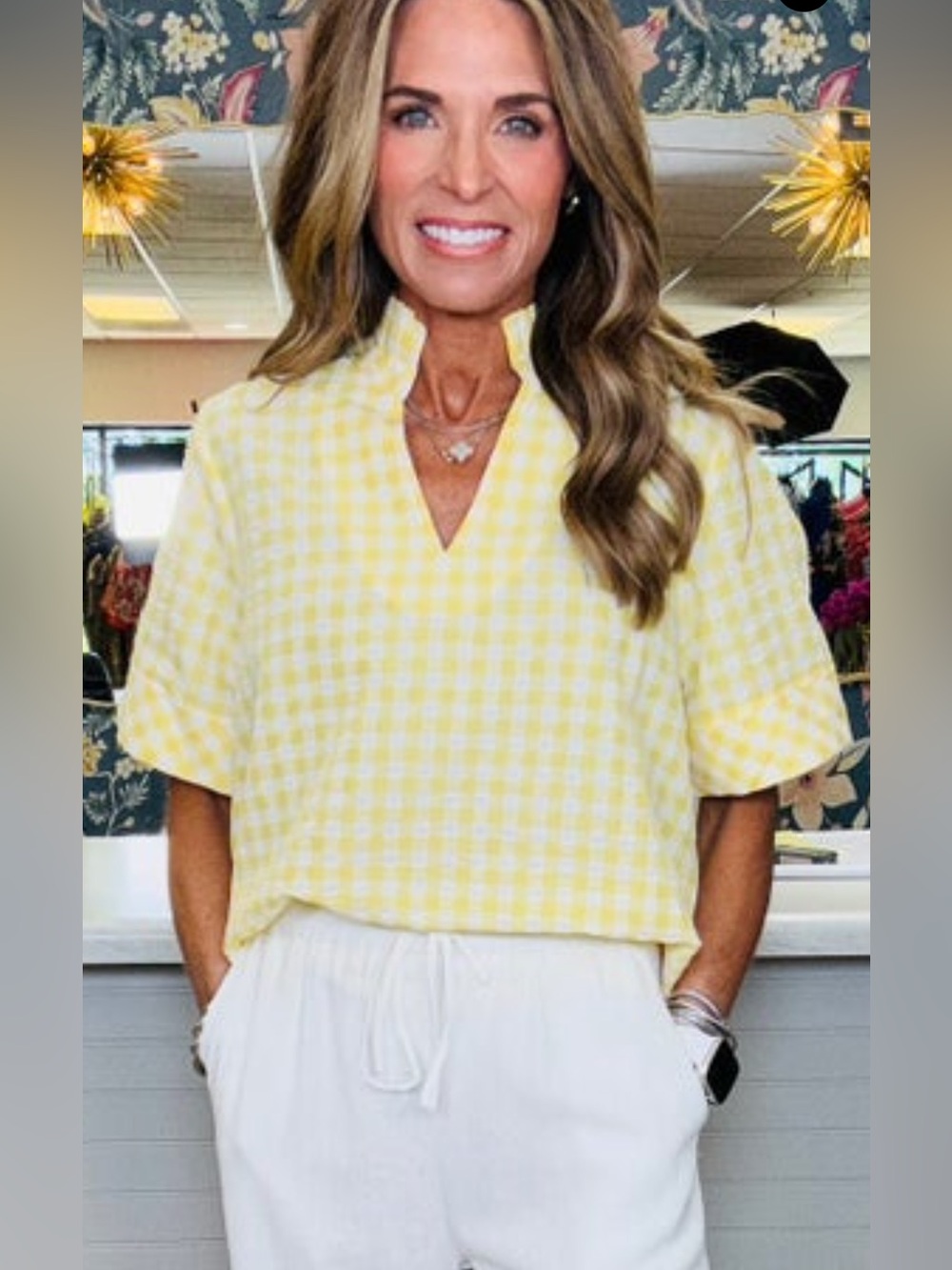 NWT Entro yellow gingham  top